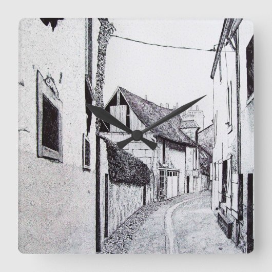 Franse Alley Drawing Clock Vierkante Klok (Voorkant)