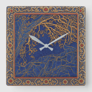 Franse Alpen Blauwe Goud + Carneool Kleur Wandklok