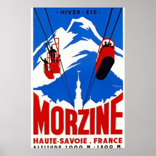 Franse Alpen Gondola Winter Sport ski en Poster
