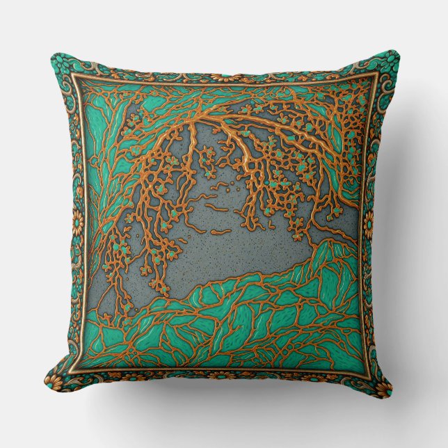 Franse Alpen  Goud , Zilver Turquoise   Kussen (Voorkant)