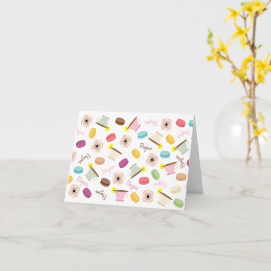 Franse Anemonen Macarons & TeacupsNotecard Kaart (Gele Bloem)