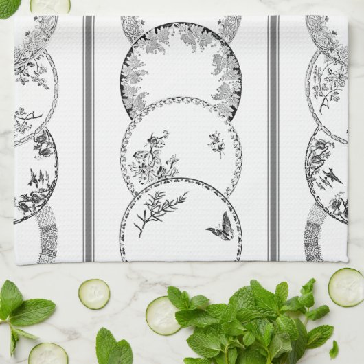 Franse Antiek Borden | ZWARTE keukenhanddoek (Gevouwen)