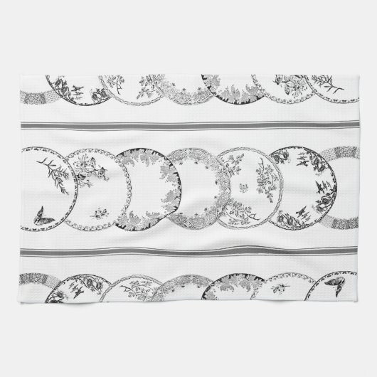 Franse Antiek Borden | ZWARTE keukenhanddoek (Horizontaal)