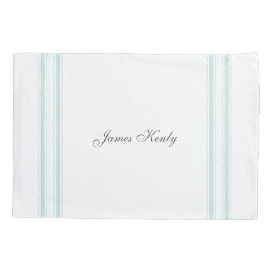 Franse Aqua Ticking Family Crest Pillowcas Kussensloop (Achterkant-Links)