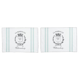  Franse Aqua Ticking Family Crest Pillowcas Kussensloop