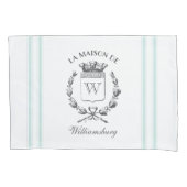 Franse Aqua Ticking Family Crest Pillowcas Kussensloop (Voorkant-Links)
