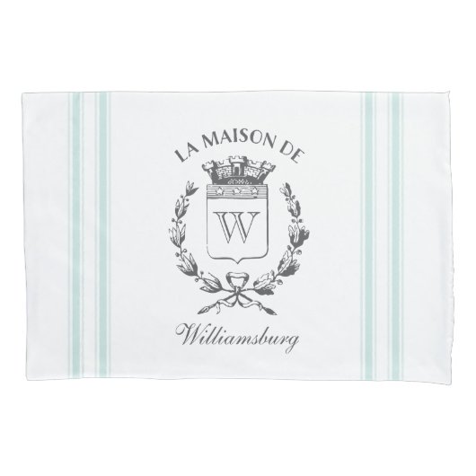  Franse Aqua Ticking Family Crest Pillowcas Kussensloop (Voorkant-Links)