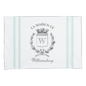 Franse Aqua Ticking Family Crest Pillowcas Kussensloop (Voorkant-Rechts)