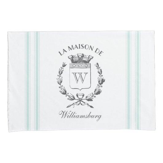  Franse Aqua Ticking Family Crest Pillowcas Kussensloop (Voorkant-Rechts)