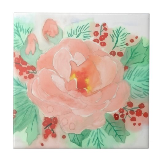Franse aquarelroos tegeltje (Voorkant)