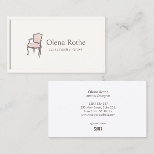 Franse Armstoel Binnenlandse Ontwerper die C roept Contactkaartje (Voorkant / Achterkant)