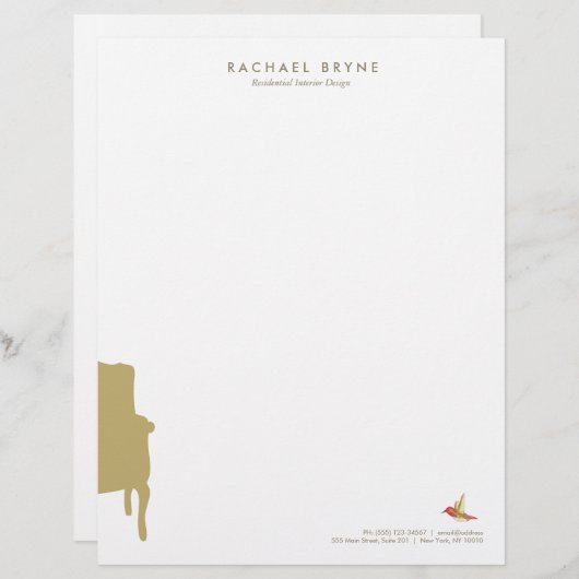 Franse Armstoel Interior Designer Hummingbird Briefhoofd Ontwerp (Voorkant / Achterkant)