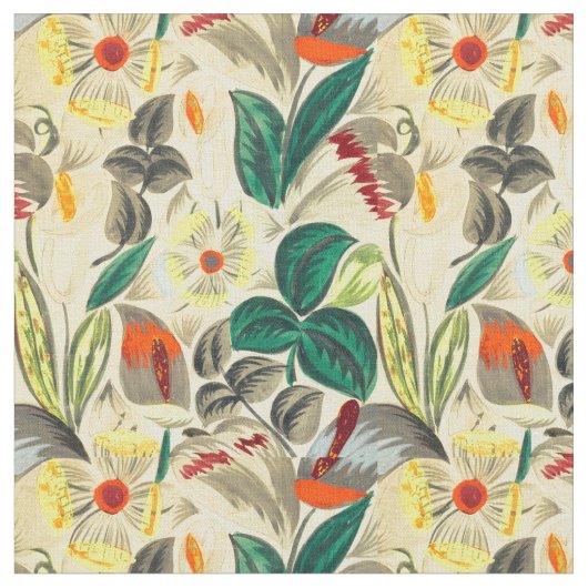  Franse Art Deco Tropical Flowers Pattern Stof (Close Up)