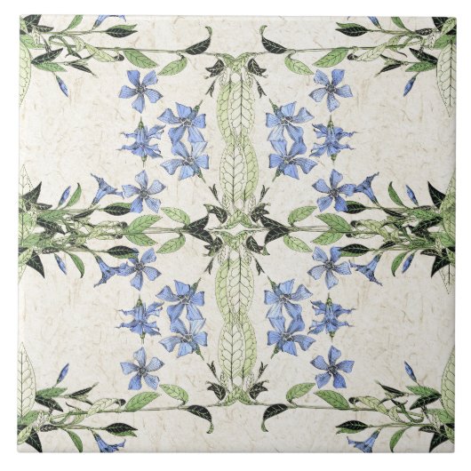 Franse Art Nouveau Blue Periwinkle Flowers Tile Tegeltje (Voorkant)