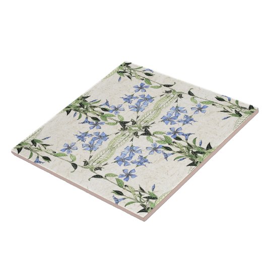 Franse Art Nouveau Blue Periwinkle Flowers Tile Tegeltje (Zijkant)