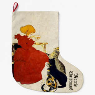 Franse Art Nouveau Cats Merrie Kerststop Grote Kerstsok