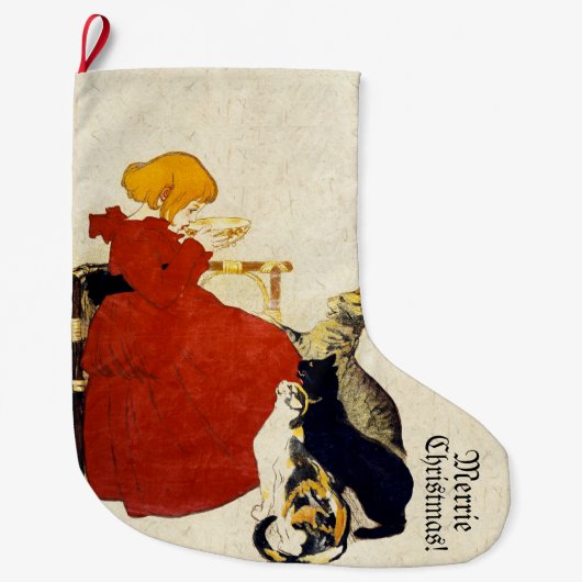 Franse Art Nouveau Cats Merrie Kerststop Grote Kerstsok (Voorkant)