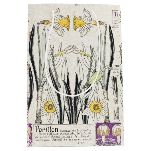 Franse Art Nouveau Flowers Collage Gift Bag Medium Cadeauzakje (Voorkant)