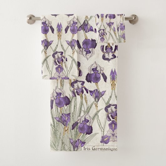 Franse Art Nouveau Iris Flowers Bath Towel Set Bad Handdoek (Insitu)