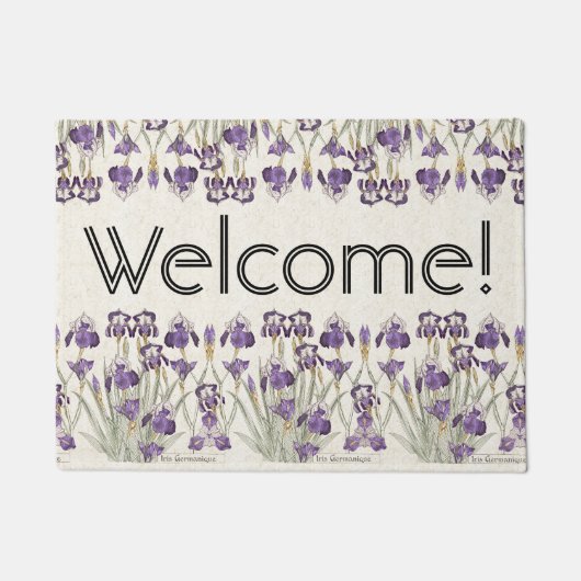 Franse Art Nouveau Iris Flowers Welkom Doormat Deurmat (Voorkant)