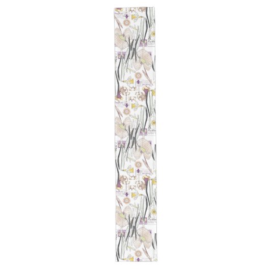 Franse Art Nouveau Waterlily Flower Table Runner Lange Tafelloper (Voorkant)