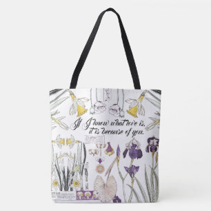 Franse Art Nouveau Wisteria Flowers Love Canvas ta Tote Bag