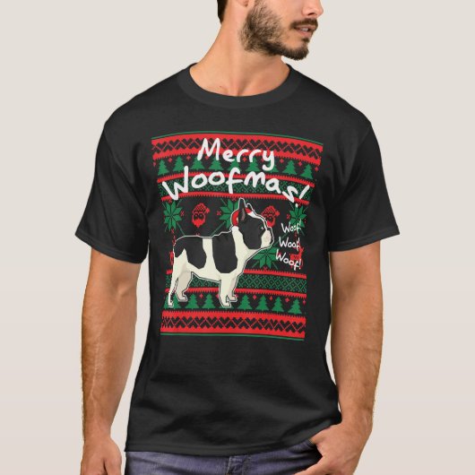 Franse B-Ulldog Merry Woofmas U-Gly KerstSwea T-shirt (Voorkant)
