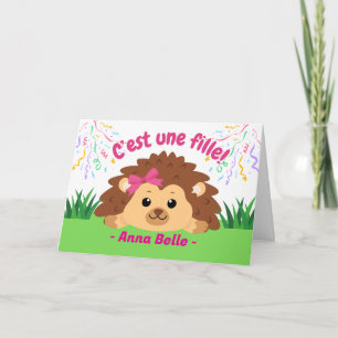 Franse Baby Meisje Felicitaties met Egeltje Kaart