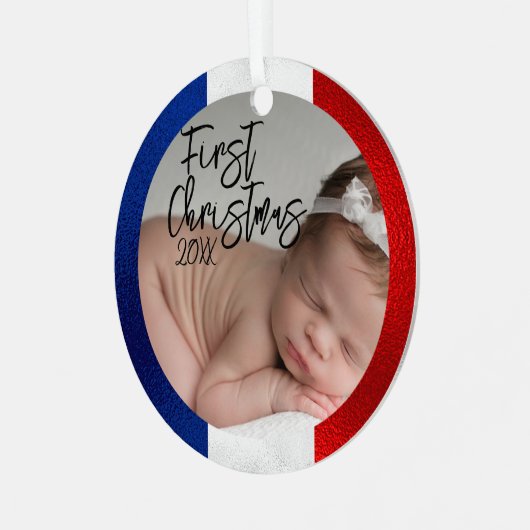 Franse Baby's Eerste Kerstmis Metalen Ornament (Voorkant links)