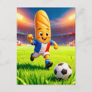 Franse baguette-voetbalspeler in actie in het stad briefkaart