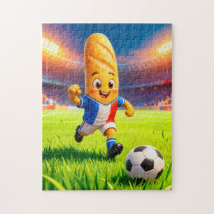 Franse baguette-voetbalspeler in actie in het stad legpuzzel