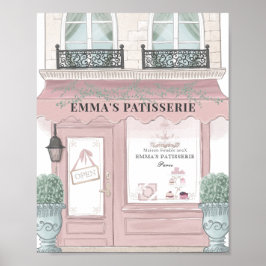 Franse bakkerij - afe Patisserie roze achtergrond Poster
