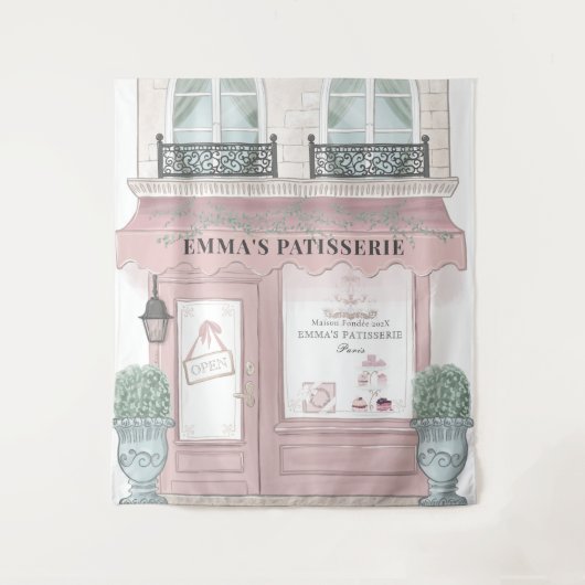 Franse bakkerij - afe Patisserie roze achtergrond Wandkleed (Voorkant)