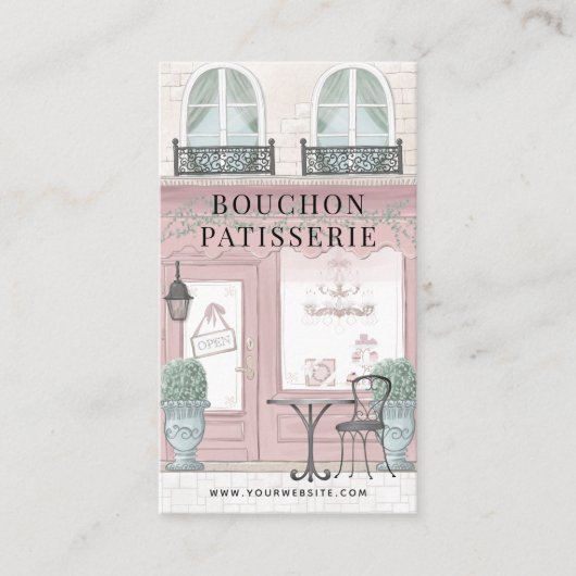 Franse bakkerij Patisserie Cafe roze Visitekaartje (Voorkant)