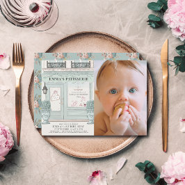 Franse bakkerij Patisserie Green 1st Birthday Foto Kaart