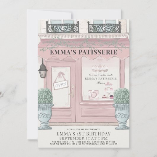 Franse bakkerij Patisserie Parijs roze 1 geboorted Kaart (Voorkant)