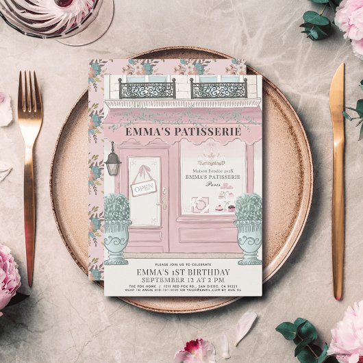 Franse bakkerij Patisserie Parijs roze 1 geboorted Kaart