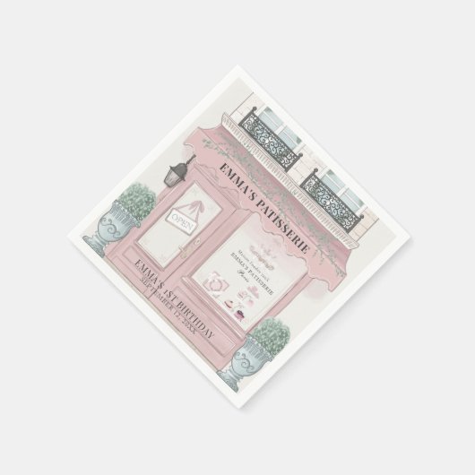 Franse bakkerij Patisserie Parijs roze 1 geboorted Servet (Hoek)