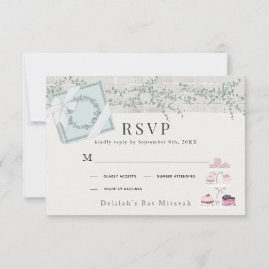 Franse bakkerij Patisserie Paris Green Bat Mitswa RSVP Kaartje (Voorkant)
