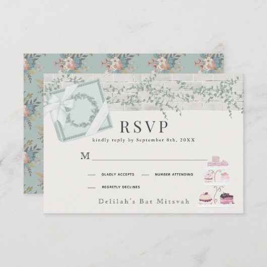 Franse bakkerij Patisserie Paris Green Bat Mitswa RSVP Kaartje (Voorkant / Achterkant)