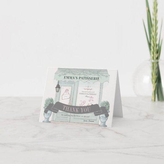Franse bakkerij Patisserie Paris Green Birthday Bedankkaart (Voorkant)
