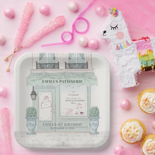 Franse bakkerij Patisserie Paris Green Birthday Papieren Bordje (Feest)