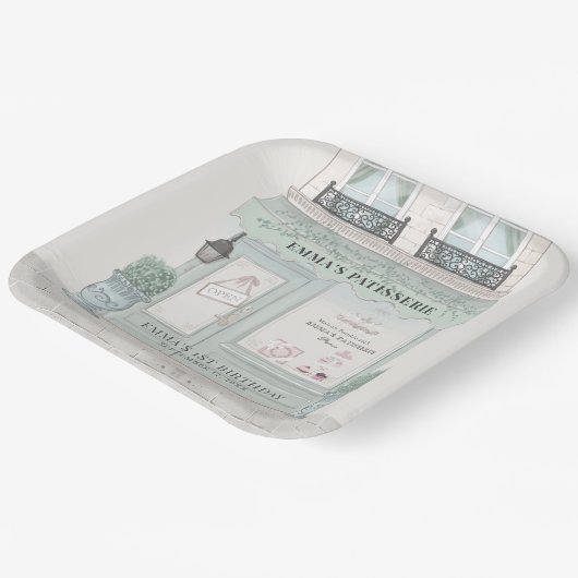 Franse bakkerij Patisserie Paris Green Birthday Papieren Bordje (Gebogen)