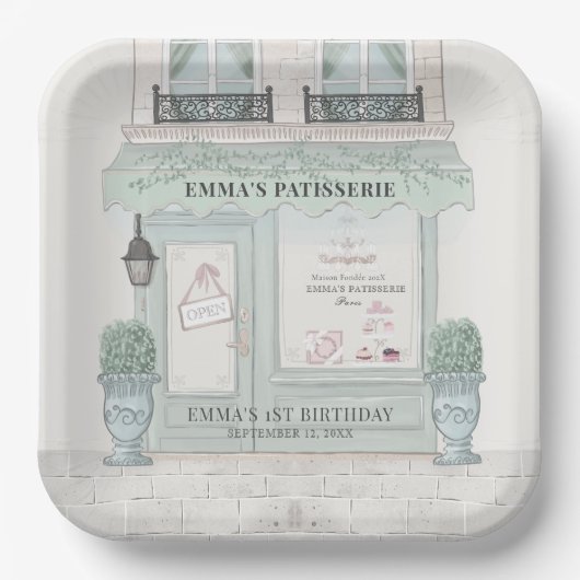 Franse bakkerij Patisserie Paris Green Birthday Papieren Bordje (Voorkant)