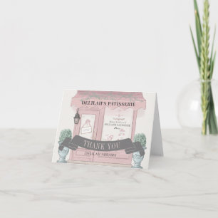 Franse bakkerij Patisserie Paris Pink Bat Mitswa Bedankkaart