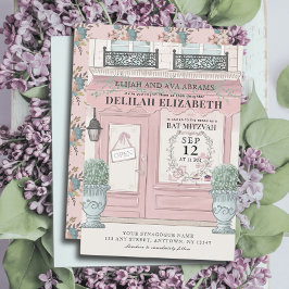 Franse bakkerij Patisserie Paris Pink Bat Mitswa Kaart