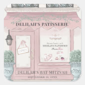 Franse bakkerij Patisserie Paris Pink Bat Mitswa Vierkante Sticker (Voorkant)