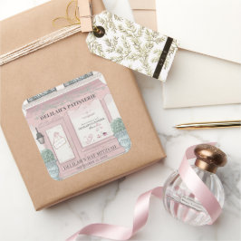 Franse bakkerij Patisserie Paris Pink Bat Mitswa Vierkante Sticker