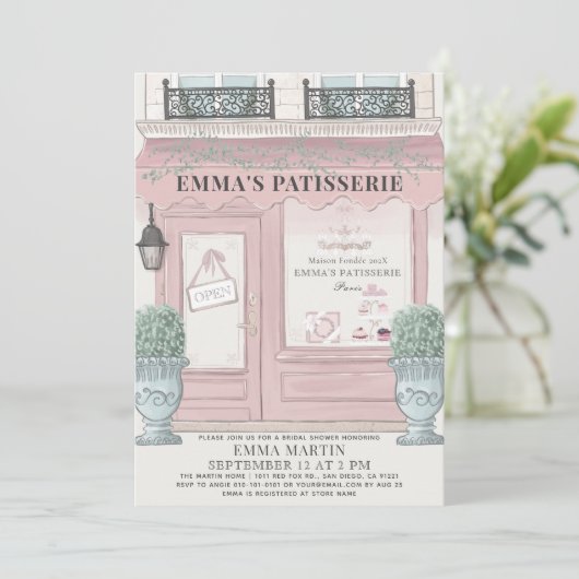 Franse bakkerij Patisserie Paris roze Vrijgezellen Kaart (Staand voorkant)