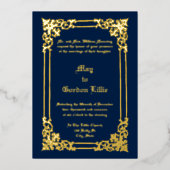 Franse Baroque Rococo - 17e eeuw grens huwelijk Folie Uitnodiging (Voorkant)